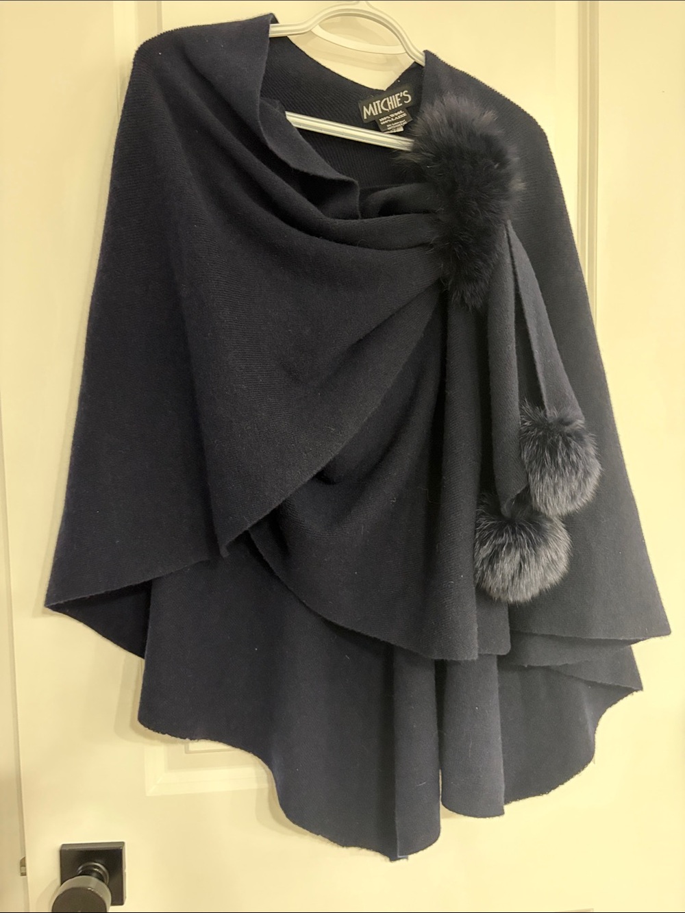 Navy Pom-Pom Cape Wrap